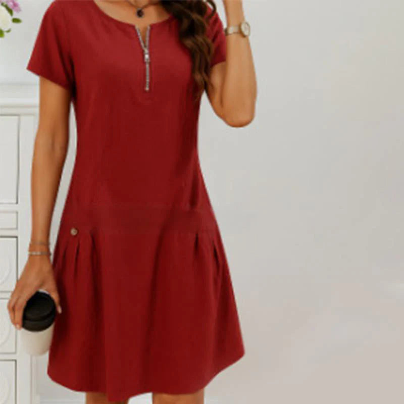 Women’s Half-Zip Relaxed Fit Dress with Buttoned Pockets