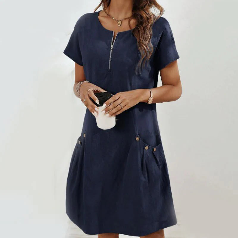 Women’s Half-Zip Relaxed Fit Dress with Buttoned Pockets