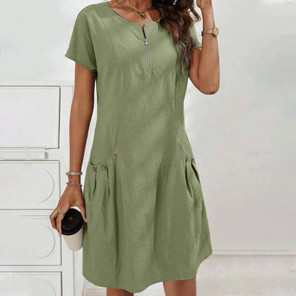 Women’s Half-Zip Relaxed Fit Dress with Buttoned Pockets