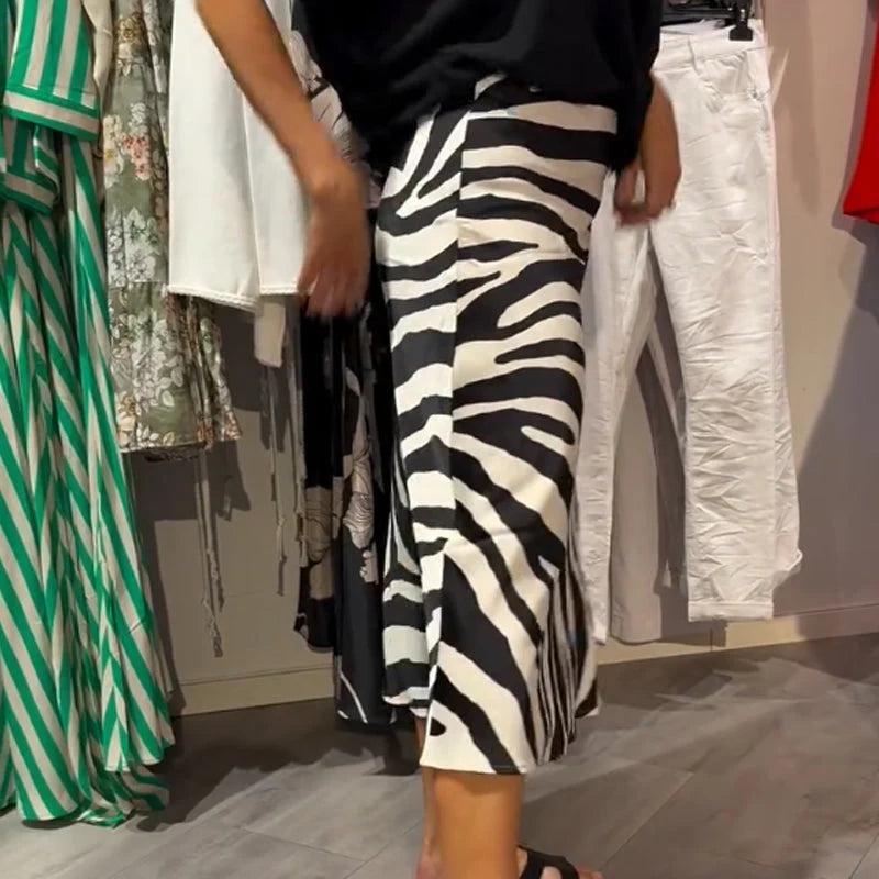 Women's Tie Front Blouse & Zebra Midi Skirt Set