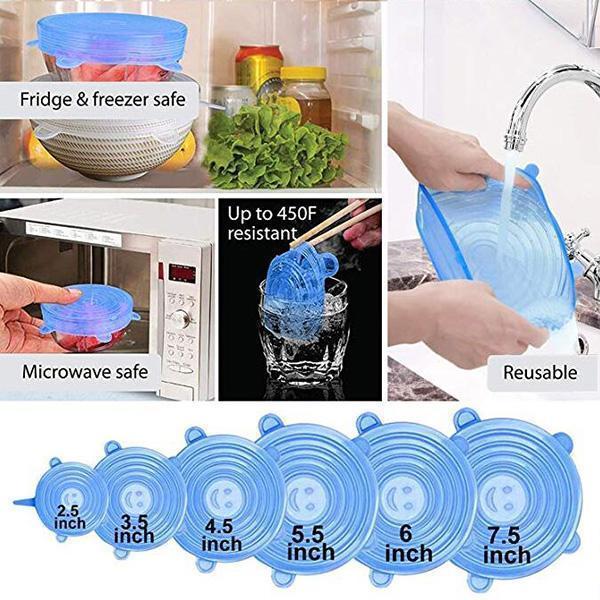 Set of 6 Reusable Silicone Stretch Lids