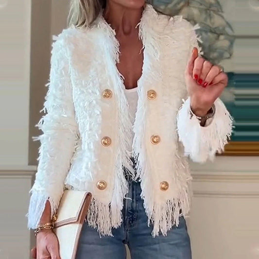Women’s Aurelia Button Fringe Cropped Coat