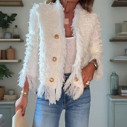 Women’s Aurelia Button Fringe Cropped Coat