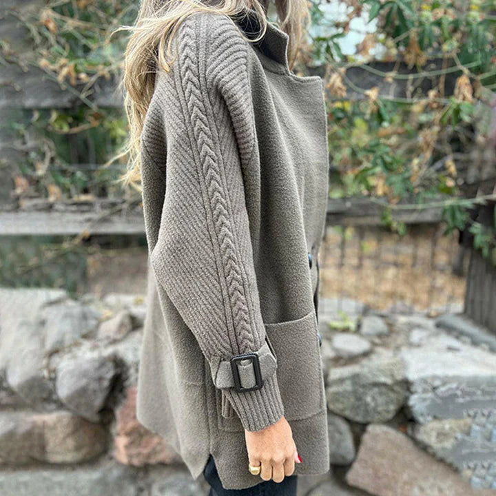 Women’s Mid-Length Double-Breasted Knit-Sleeve Coat