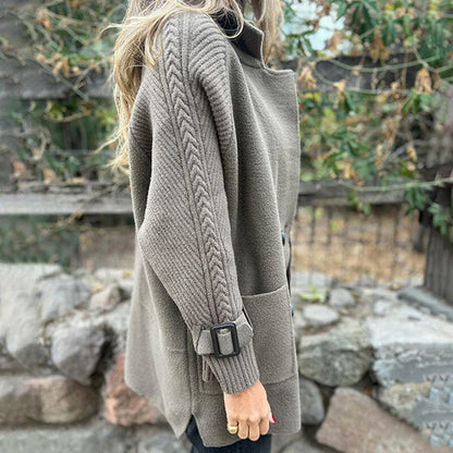 Women’s Mid-Length Double-Breasted Knit-Sleeve Coat