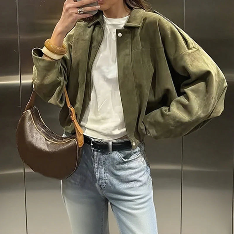 Women's Suede Look Zip Pilot Jacket
