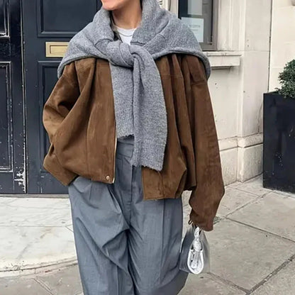 Women's Suede Look Zip Pilot Jacket