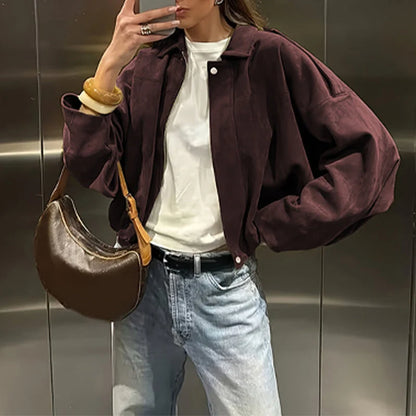 Women's Suede Look Zip Pilot Jacket