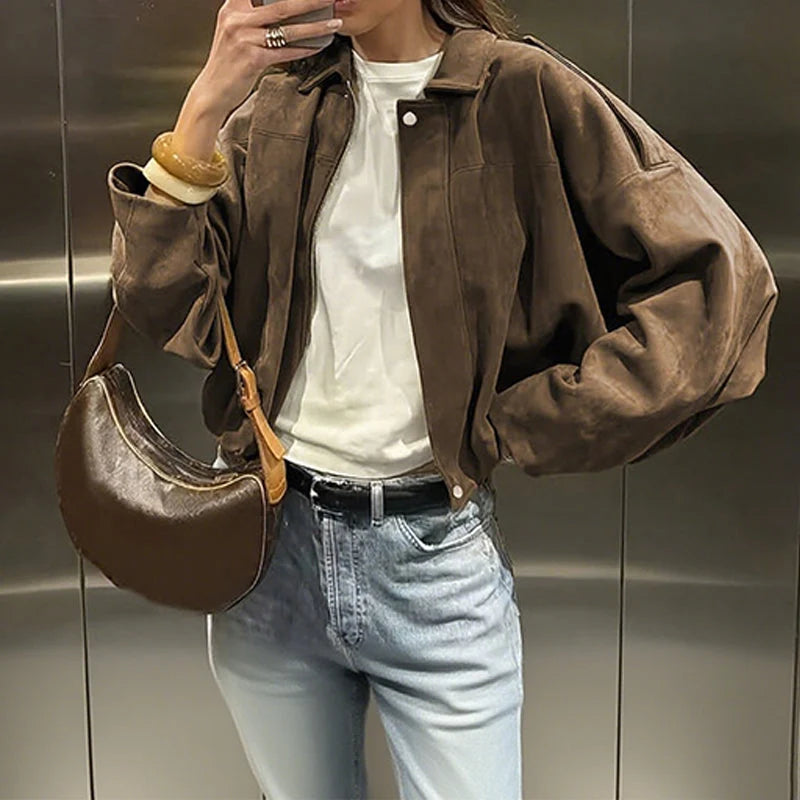 Women's Suede Look Zip Pilot Jacket