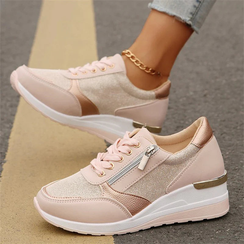 New Women's Side Zipper Lace-up Comfort Trainers