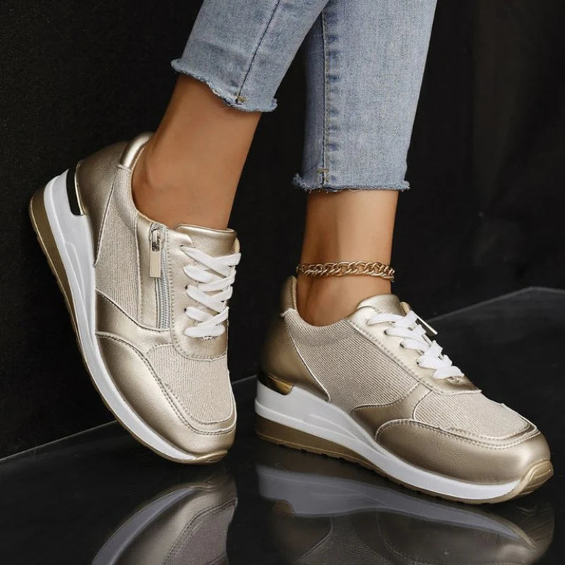 New Women's Side Zipper Lace-up Comfort Trainers