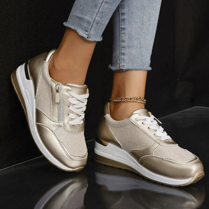 New Women's Side Zipper Lace-up Comfort Trainers