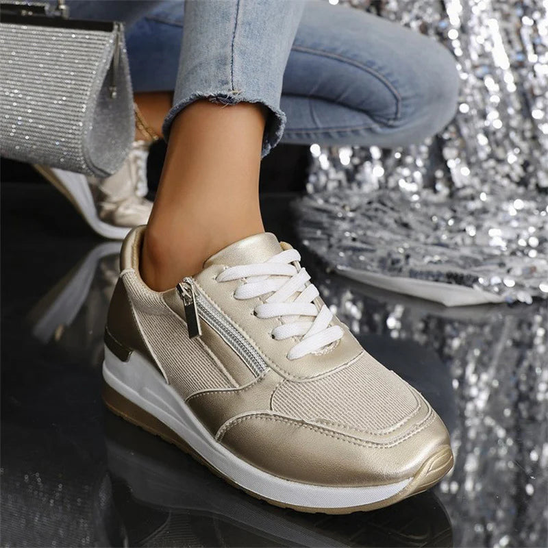New Women's Side Zipper Lace-up Comfort Trainers