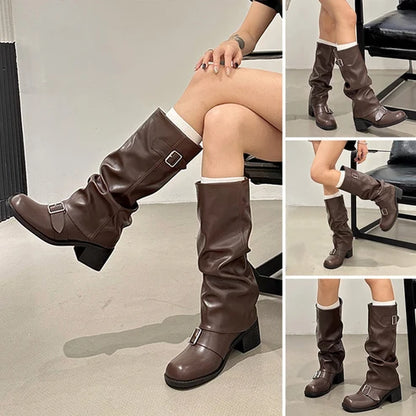Women's Chunky Heel Long Boots