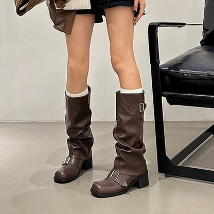 Women's Chunky Heel Long Boots