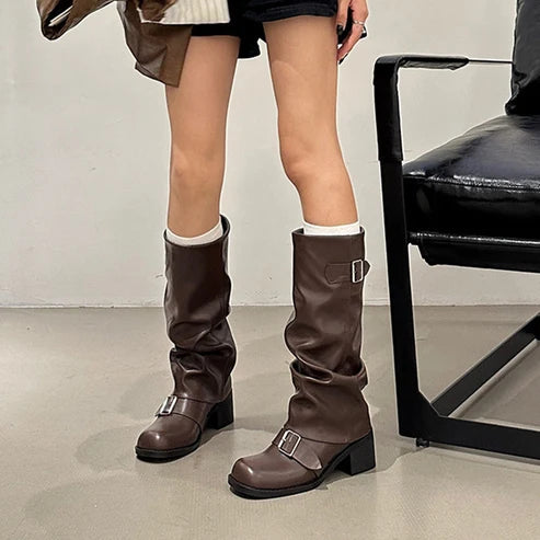 Women's Chunky Heel Long Boots