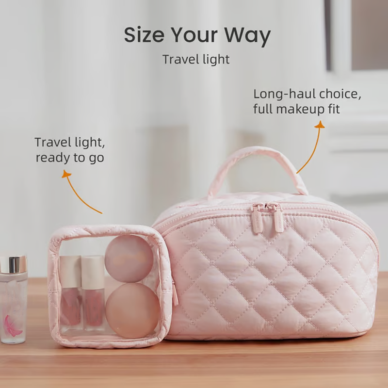 Large Capacity Quilted Makeup Travel Bag
