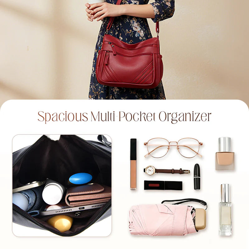 Women’s Minimalist Multi-Pocket Shoulder Bag with Adjustable Strap