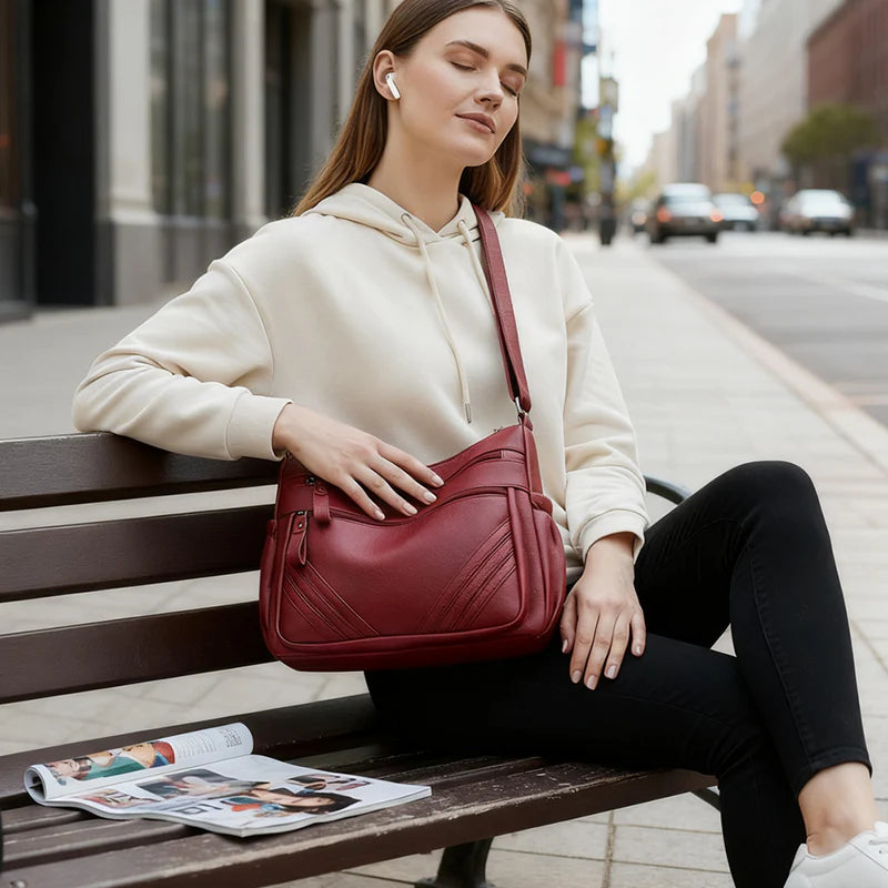 Women’s Minimalist Multi-Pocket Shoulder Bag with Adjustable Strap