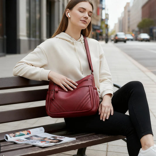 Women’s Minimalist Multi-Pocket Shoulder Bag with Adjustable Strap