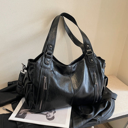Women’s Large Capacity PU Leather-Look Punk Tote Bag