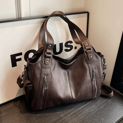 Women’s Large Capacity PU Leather-Look Punk Tote Bag