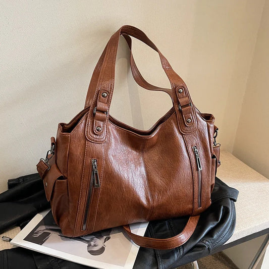 Women’s Large Capacity PU Leather-Look Punk Tote Bag