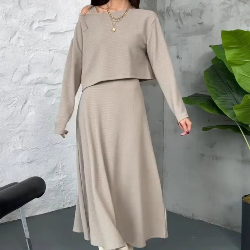 Women’s Ribbed Knit 2-Piece Midi Dress Set