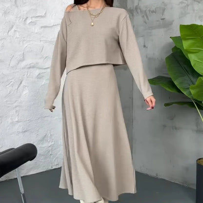 Women’s Ribbed Knit 2-Piece Midi Dress Set