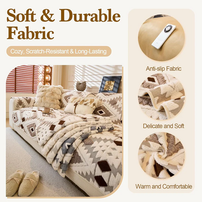 Geometric Plush Jacquard Sofa Cover Protector