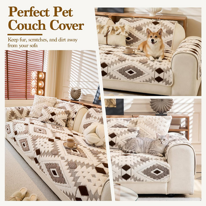 Geometric Plush Jacquard Sofa Cover Protector
