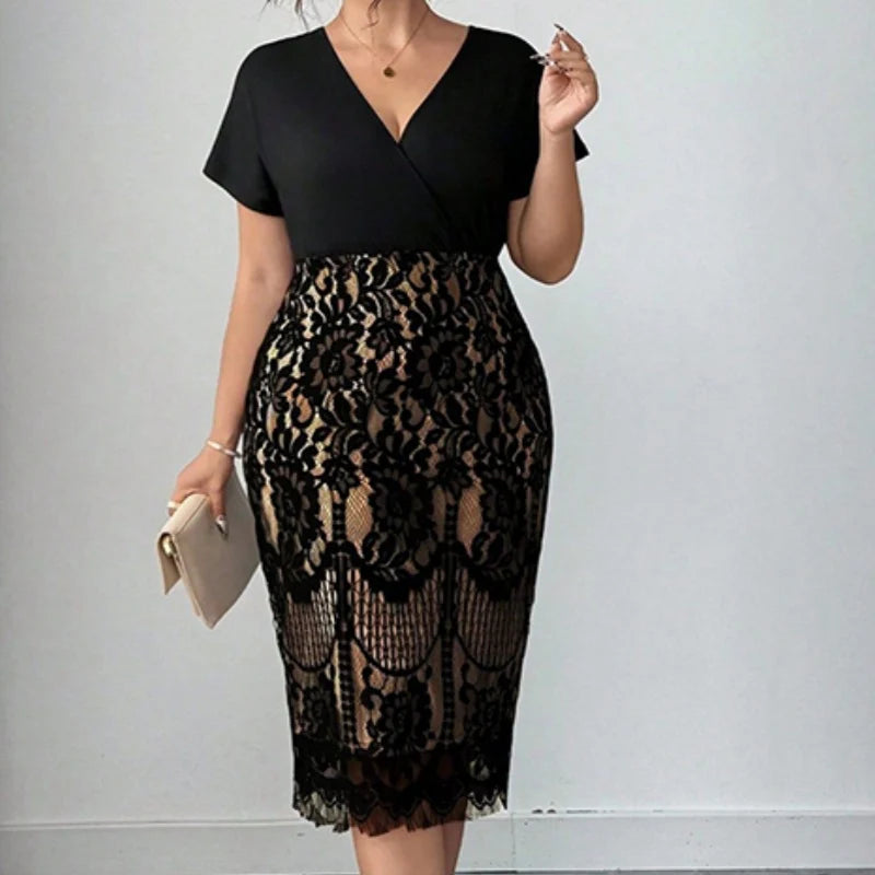 Women’s Lace Detail V-Neck Midi Dress