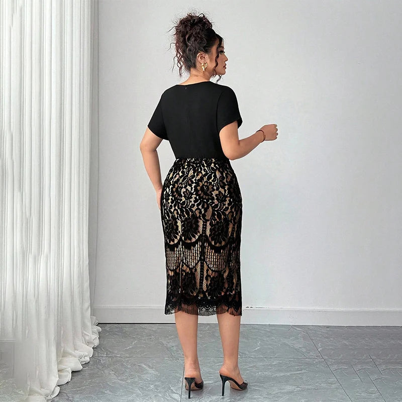 Women’s Lace Detail V-Neck Midi Dress