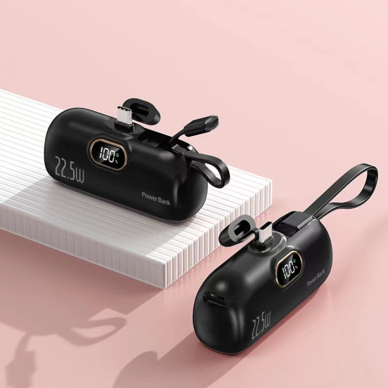 Mini Portable Power Bank with Built-In Cable