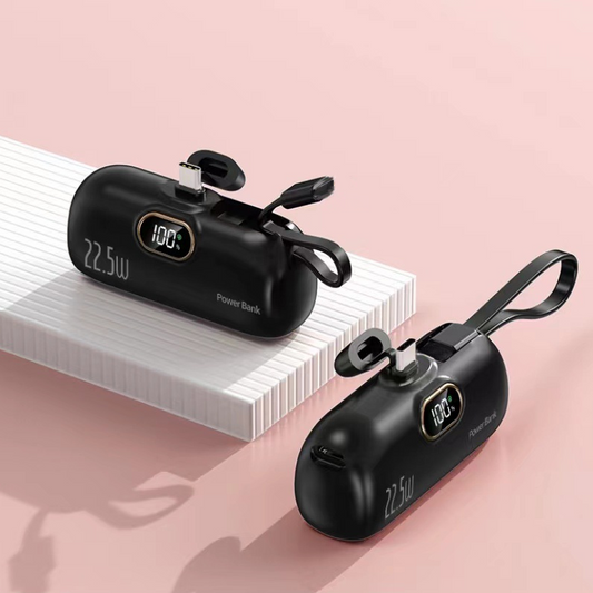 Mini Portable Power Bank with Built-In Cable
