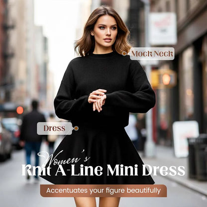 Women’s Mock Neck Knit A Line Mini Dress