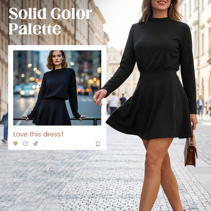 Women’s Mock Neck Knit A Line Mini Dress