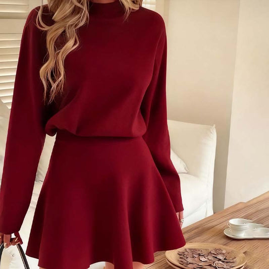 Women’s Mock Neck Knit A Line Mini Dress