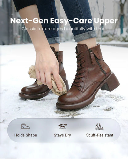 Women’s Retro Lace Up Side Zip Heel Ankle Boots