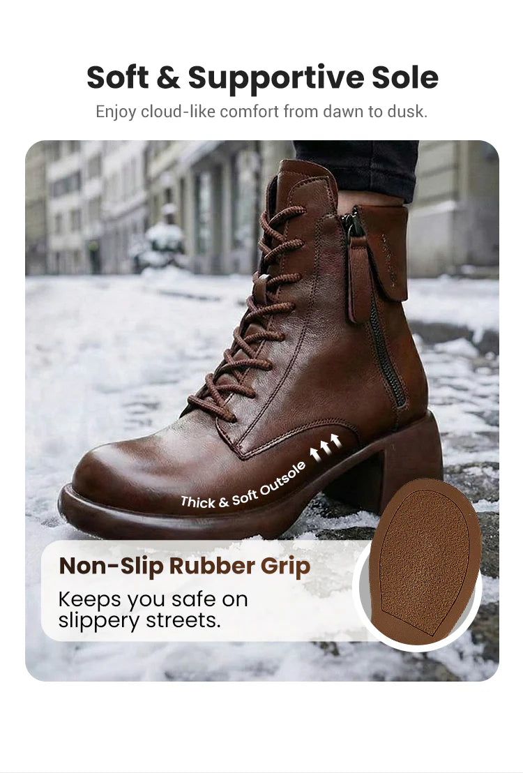 Women’s Retro Lace Up Side Zip Heel Ankle Boots