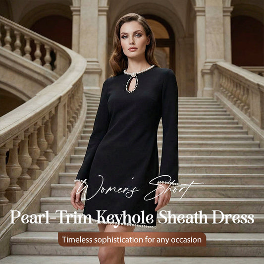 Women’s Pearl-Trim Keyhole Slim Sheath Mini Dress