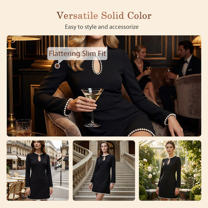 Women’s Pearl-Trim Keyhole Slim Sheath Mini Dress