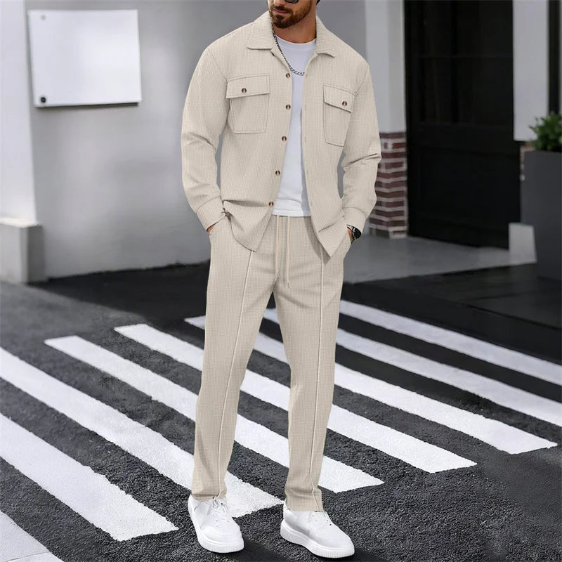 Men’s Waffle-Texture Jacket and Trousers Set