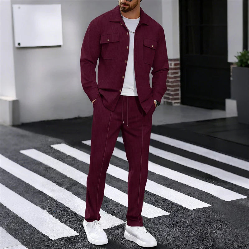 Men’s Waffle-Texture Jacket and Trousers Set