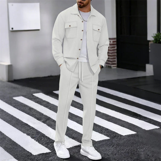 Men’s Waffle-Texture Jacket and Trousers Set