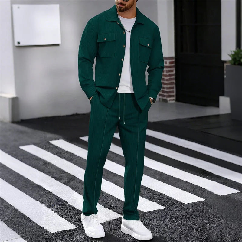 Men’s Waffle-Texture Jacket and Trousers Set