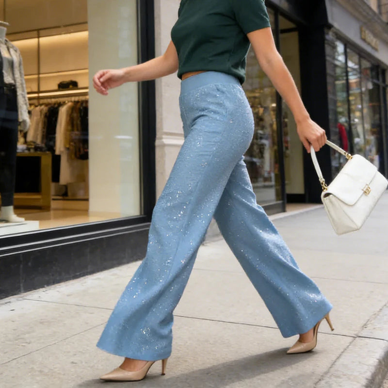 Women's High-Waisted Glitter Trousers