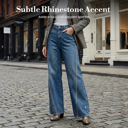 Women’s Rhinestone Detailed High Waist Wide Leg Jeans