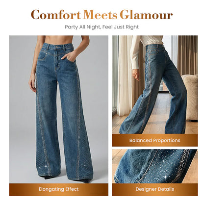 Women’s Rhinestone Detailed High Waist Wide Leg Jeans