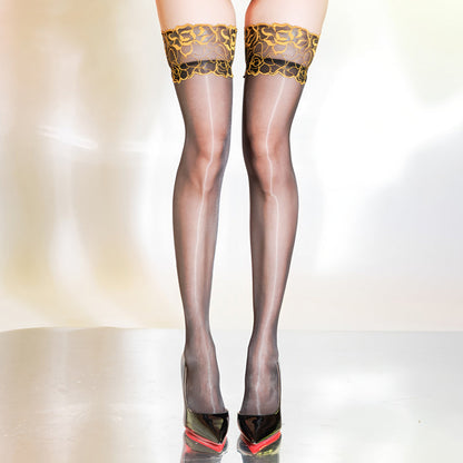 Women’s Glossy Thigh-High Lace Top Stockings